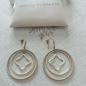 David Yurman large Silver Cable Double-Hoop Earrings with Quatrefoil Drop